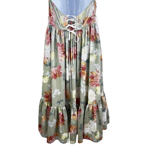 Forest Wardrobe NWT Womens M Floral Halter Midi Dress Ruffle Corset Back Retro - Picture 5 of 16